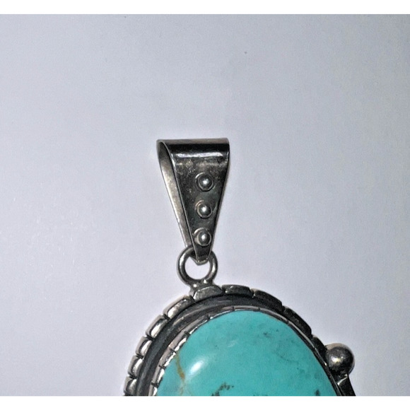 Vintage Sterling Silver Large Kingman Turquoise Pendant Southwest Navajo Style - Picture 4 of 5